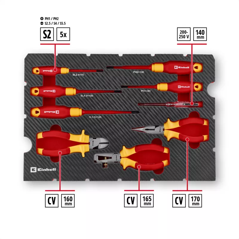 Einhell E-Case VDE gereedschapskoffer 24-delige elektricienset (rood/geel)
