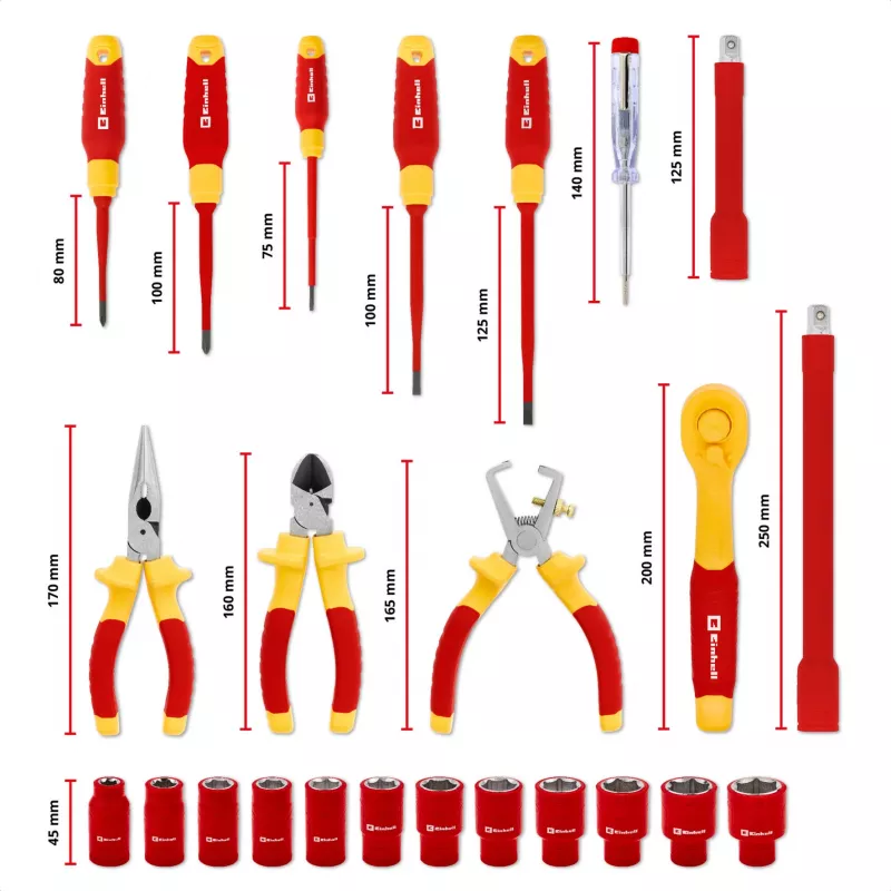 Einhell E-Case VDE gereedschapskoffer 24-delige elektricienset (rood/geel)