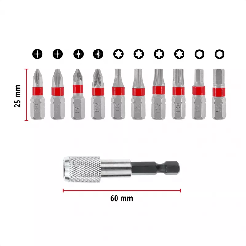 Einhell Karabiner Impact Bit Set 10-delig 1/4 inch zeskant impact-bits met karabinerclip
