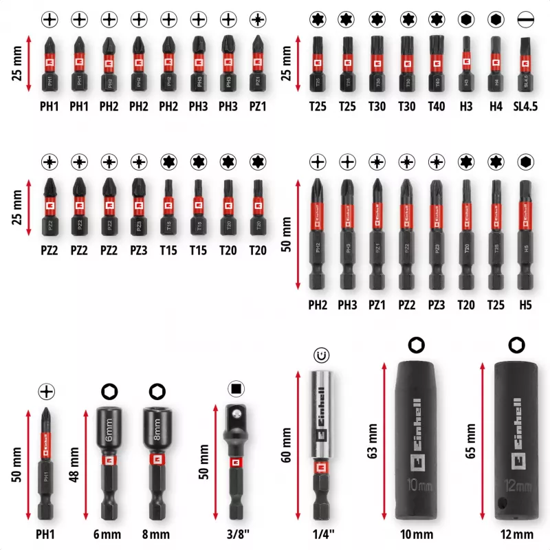 EINHELL-KWB impact bit- en dopsleutelset in M-CASE, 39-delige