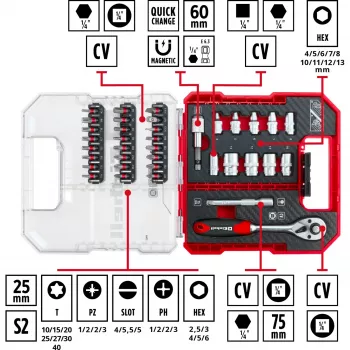 EINHELL-KWB dopsleutel- en bitset 1/4 inch 37-delig in L-CASE