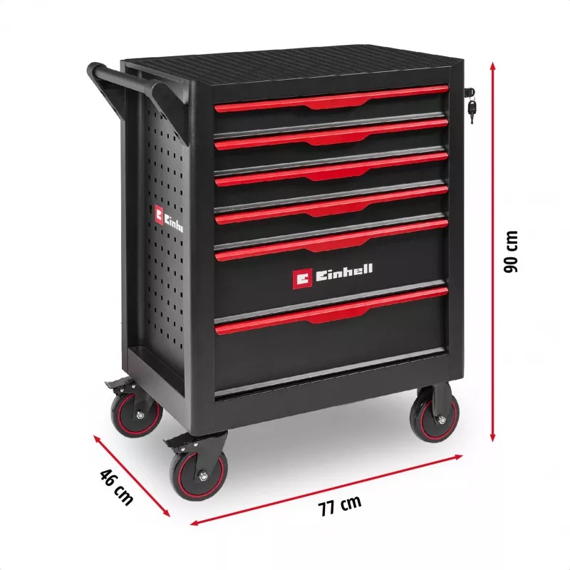EINHELL-KWB gereedschapskar leeg, 6 laden (zwart/rood, 4 platte, 2 hoge laden)