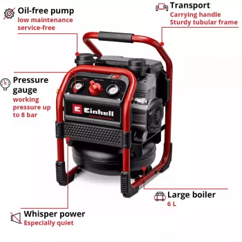 EINHELL Power X-Change accu-compressor SILENZZO 18/160, 18V (rood/zwart, zonder accu en oplader)