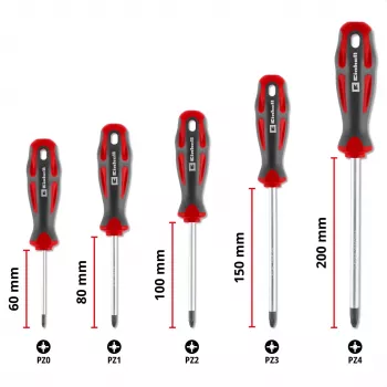 Einhell schroevendraaierset PZ, 5-delige (rood/zwart, ergonomische tweekomponenten handgrepen)
