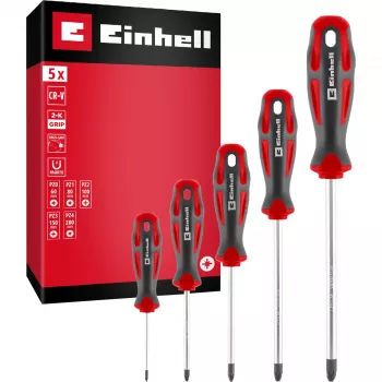 Einhell schroevendraaierset PZ, 5-delige (rood/zwart, ergonomische tweekomponenten handgrepen)