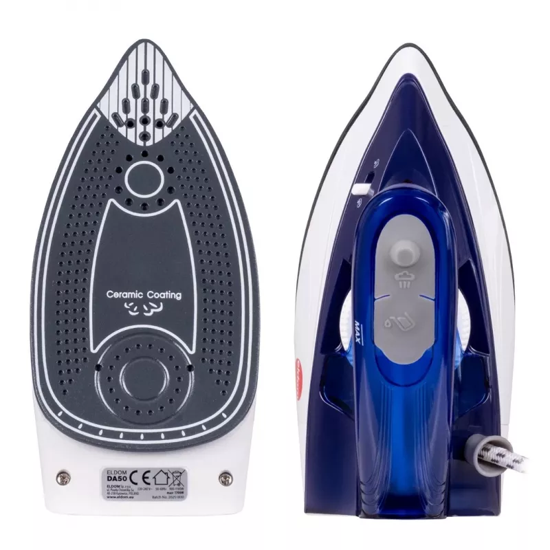 ELDOM DA50 reisstrijkijzer 900W blauw met stoom, opvouwbaar handvat, antiaanbakzool, 40ml tank