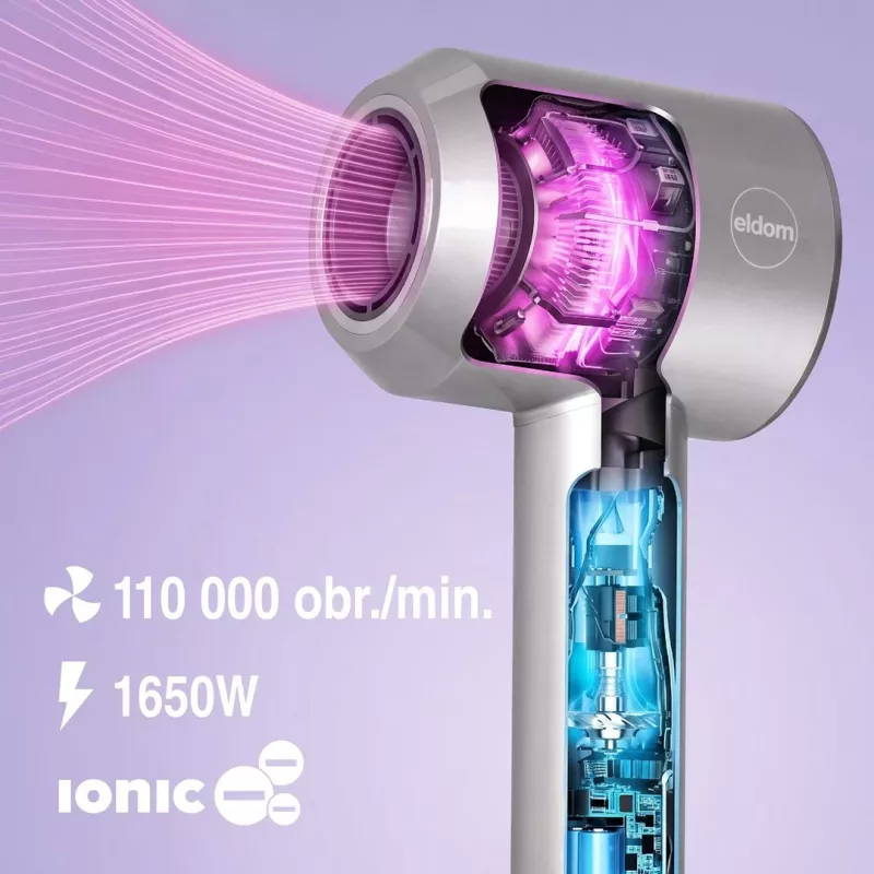 ELDOM HT280 haardroger, 1650 W, grijs, 3 warmtestanden, 2 blaasstanden, koude luchtstoot, concentratordop, afneembaar luchtfilter, ophangoog, oververhittingsbeveiliging, 1,8 m kabel