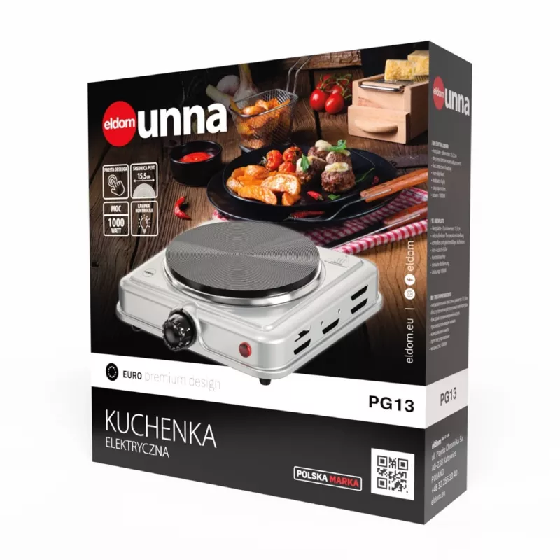 ELDOM PG13 UNNA elektrisch kooktoestel 1000W, zilver