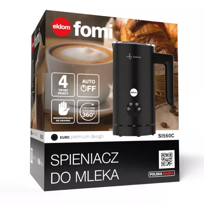 ELDOM SI560C melkopschuimer zwart - 500W automatisch heet & koud opschuimen, 300ml verwarming, roestvrij staal