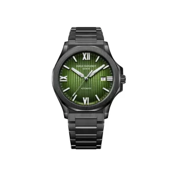EMILE CHOURIET heren automatisch chronograaf horloge 41mm zwarte wijzerplaat zwarte leren band 081172GHHE8H