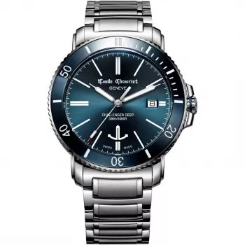 EMILE CHOURIET Heren Automatisch Duikhorloge 42mm Edelstaal Zwarte Wijzerplaat 081169G6AW986