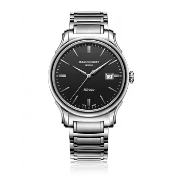 EMILE CHOURIET heren Zwitsers automatisch horloge 40mm roestvrij staal zwarte wijzerplaat lederen band 081128G62586