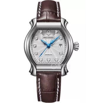EMILE CHOURIET dames automatisch horloge 1911 28mm zilveren wijzerplaat bruine leren band