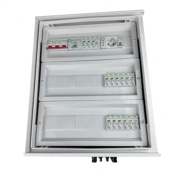 EMITER EM-854N DCAC hermetische IP66 solar-PV-combinatiebox met DC- & AC-overspanningsbeveiliging, 5 string-ingangen, 5 MPPT, 100A 3-fasig