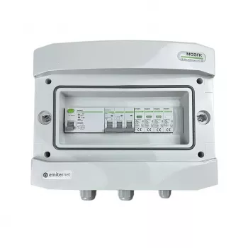 EMITER schakelinstallatie aangesloten AC hermetisch IP65 EMITTER met overspanningsafleider AC Noark type 1+2, 40A 3-fase, aardlekschakelaar type A 63A/300mA