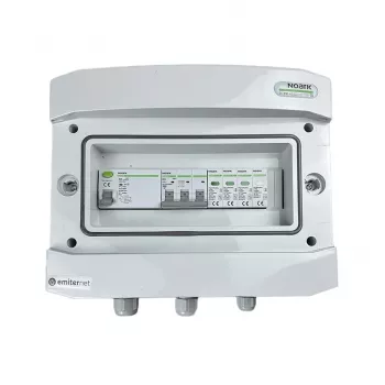 EMITER schakelkast aangesloten AC hermetisch IP65 EMITTER met overspanningsbeveiliging AC Noark type 1+2, 10A 3-fasen, RCD type A 40A/300mA