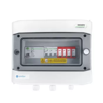 EMITER schakelkast aangesloten AC hermetisch IP65 met Dehn Type 2 overspanningsafleider, 40A 3-fase, aardlekschakelaar Type A 63A/300mA