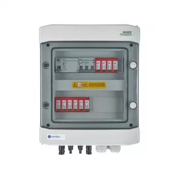 EMITER schakelkast aangesloten DCAC hermetisch IP65 EMITTER met DC-overspanningsbeveiliging Dehn 1000V Type 2, 2 x PV-string, 2 x MPPT // en AC Dehn Type 2, 16A 3-fase, RCD type A 40A/300mA