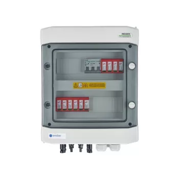 EMITER Schakelinstallatie aangesloten DCAC Hermetic IP65 EMITTER met DC-overspanningsbeveiliging Dehn 1000V Type 2, 2 x PV-string, 2 x MPPT // en AC Dehn Type 2, 10A 3-f
