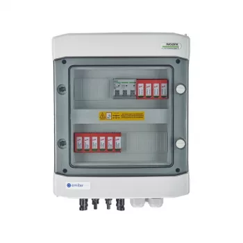 EMITER schakelkast aangesloten DCAC Hermetic IP65 EMITTER met DC-overspanningsafleider Dehn 1000V type 2, 2 x PV-string, 2 x MPPT // og. AC Dehn type 2, 16A 3-fase