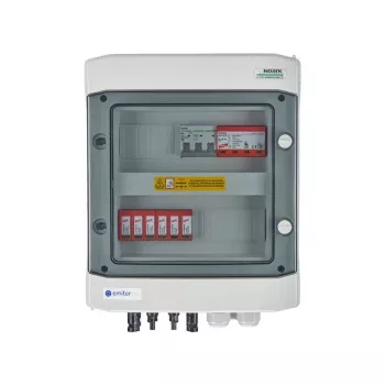 EMITER schakelinstallatie aangebouwd DCAC hermetisch IP65 EMITTER met DC-overspanningsbeveiliging Dehn 1000V type 2, 2 x PV-string, 2 x MPPT // en AC-overspanningsbeveiliging Dehn type 1+2, 10A 3-fasig
