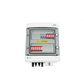 EMITER schakelapparatuur Attached DCAC hermetisch IP65 EMITTER met DC-overspanningsafleider Dehn 1000V Type 2, 2 x PV-string, 2 x MPPT // og. AC Dehn Type 2, 20A 3-fasen
