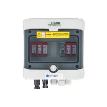 EMITER schakelmateriaal meegeleverd DCAC hermetisch IP65 EMITTER met Dehn 1000V Type 2 DC-overspanningsafleider, 1 x PV-string, 1 x MPPT // og. AC Dehn Type 2, 16A 1-F