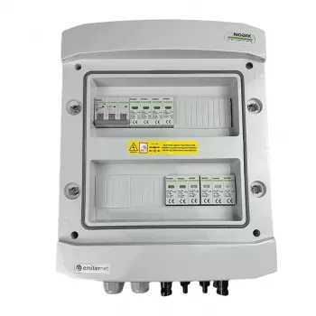EMITER schakelkast aangesloten DCAC hermetisch IP65 met Noark 1000V Type 2 DC-overspanningsafleider, 2 x PV-string, 2 x MPPT // AC Noark Type 2, 10A 3-fasen