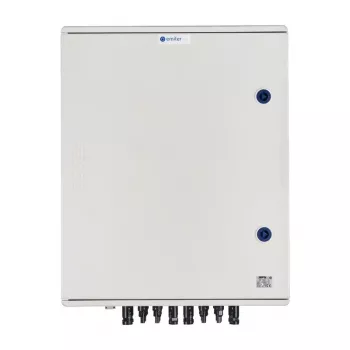 EMITER schakelkast DC/AC hermetisch IP66 EMITTER met DC-overspanningsbeveiliging Dehn 1000V Type 2, 6 x PV-string, 6 x MPPT // AC Dehn Type 2, 100A 3-fasen, FR 100A, fase signalering + stopcontact