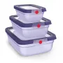 EMSA ONECLICK bewaarbakjesset voor levensmiddelen, 3-delig, 0,5L/1,2L/2,3L, violet, luchtdicht & lekvrij, magnetron-/vries-/vaatwasserbestendig 3110601766
