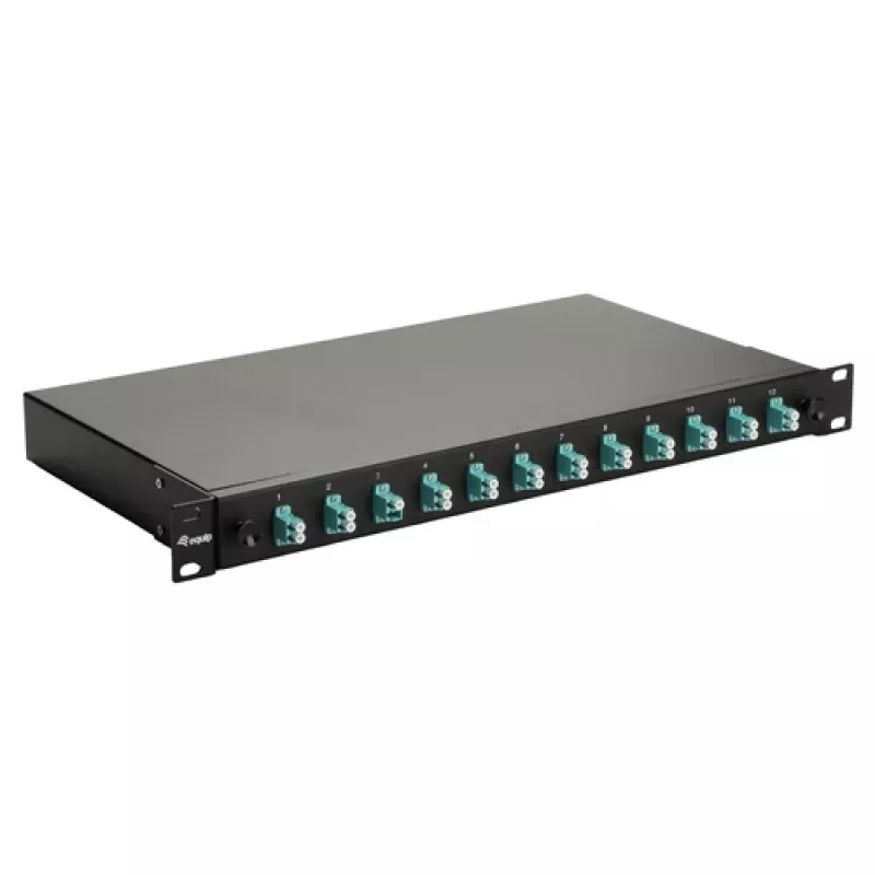 Equip 12-poorts glasvezel splicebox, LC duplex, OM3, 1U, gevuld, zwart
