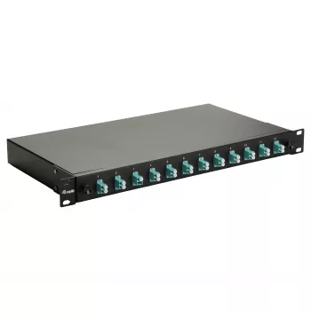 Equip 12-poorts glasvezel splicebox, LC duplex, OM3, 1U, gevuld, zwart