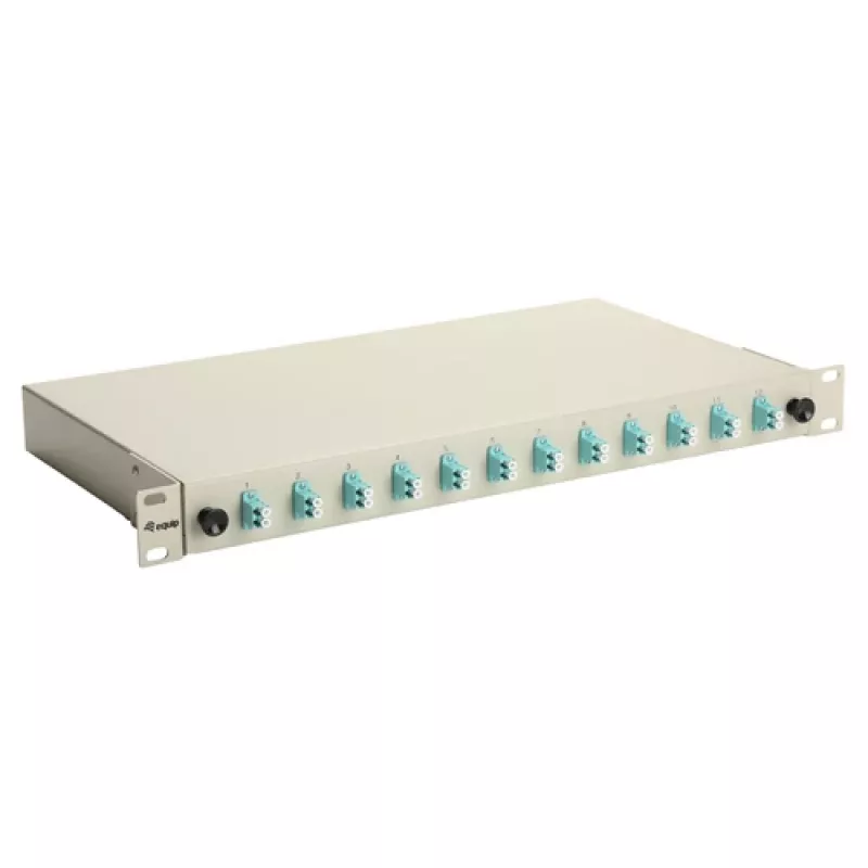 Equip 12-poorts glasvezel splicebox, LC duplex, OM3, 1U, gevuld, grijs