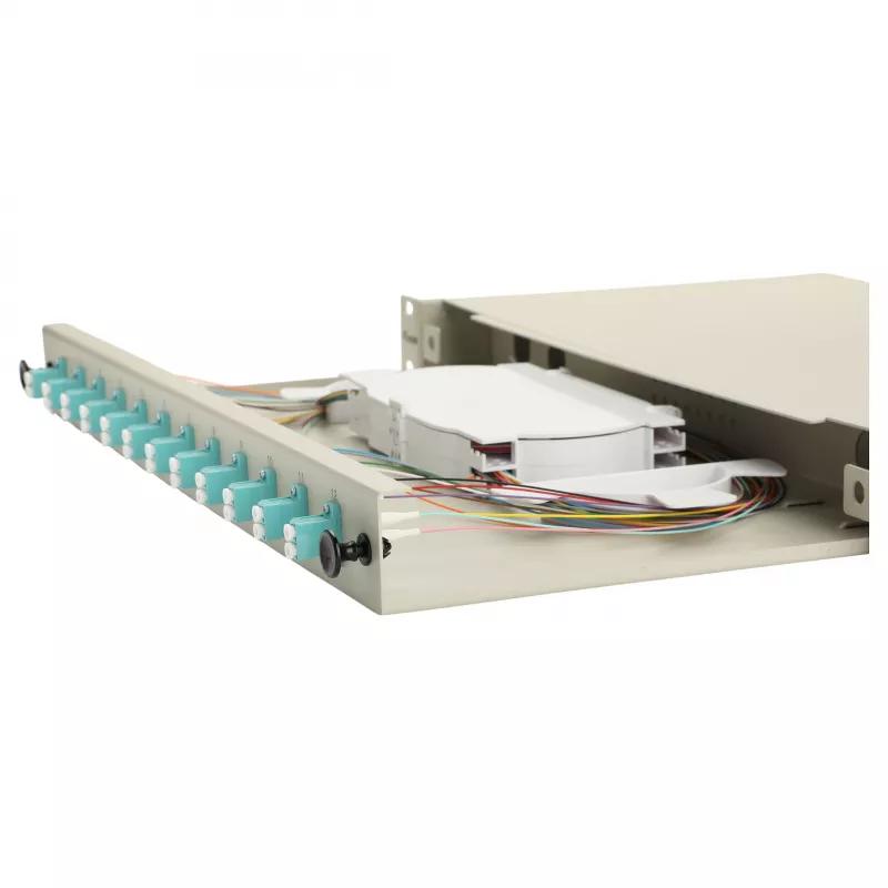 Equip 12-poorts glasvezel splicebox, LC duplex, OM3, 1U, gevuld, grijs