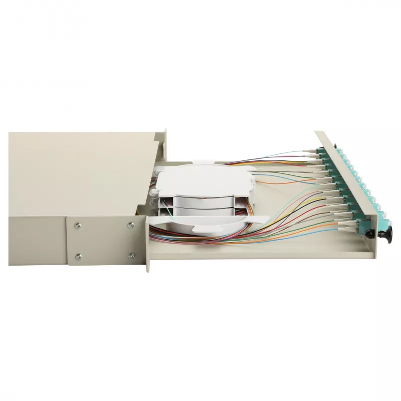 Equip 12-poorts glasvezel splicebox, LC duplex, OM3, 1U, gevuld, grijs
