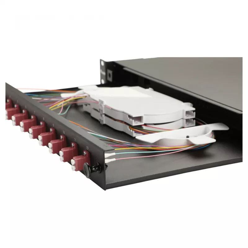 Equip 12-Port Glasvezel Lasbox, LC Duplex, OM4, 1U, gevuld, zwart