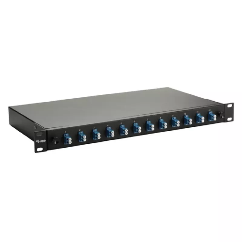 Equip 12-poorts glasvezel splicebox, LC duplex, OS2 singlemode, 1U rackmontage, uitgerust, zwart