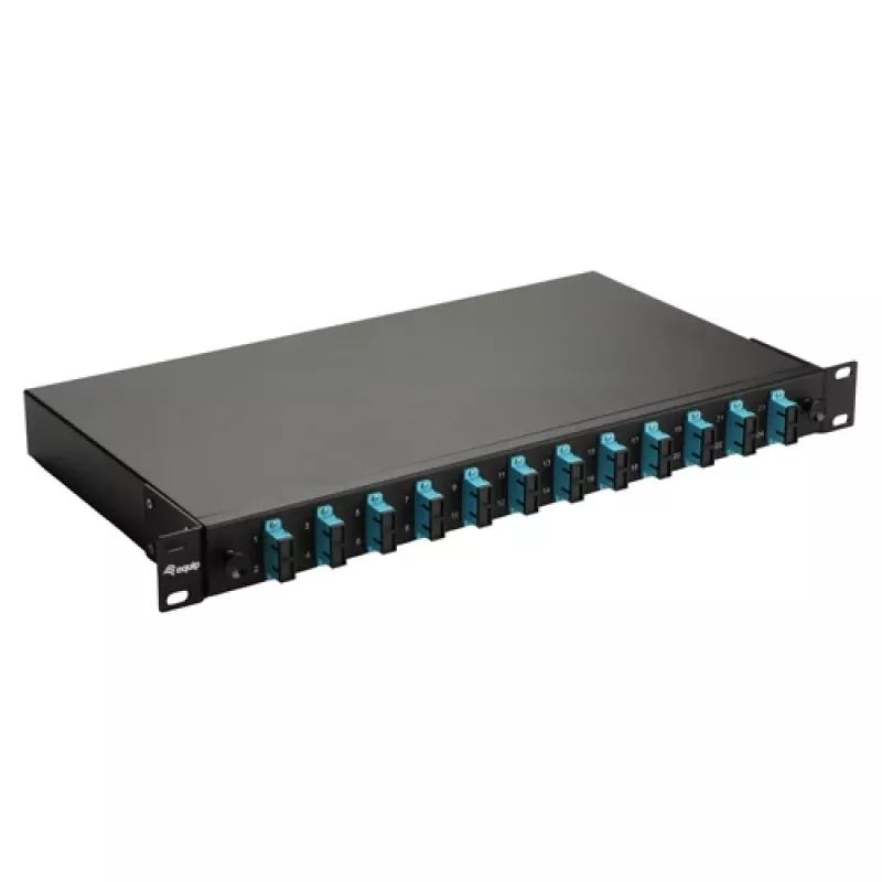 Equip 12-poorts glasvezel splicebox, SC duplex, OM3, 1U, gevuld, zwart