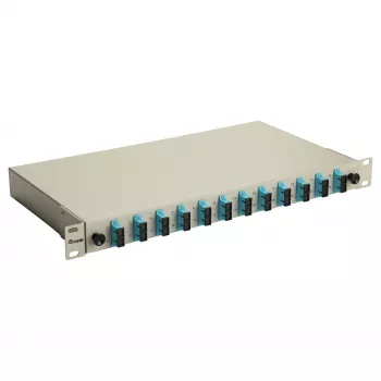 Equip 12-poorts glasvezel splicebox, SC duplex, OM3, 1U rackmontage, gevuld, grijs