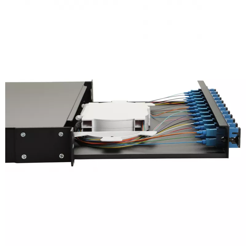 Equip 12-poorts glasvezel splicebox, SC duplex, OS2, 1U, volledig gevuld, zwart (591909)