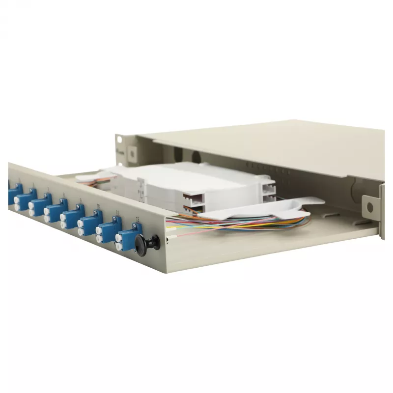 Equip 12-poorts LC duplex OS2 glasvezel splicebox, 1U rackmontage, grijs