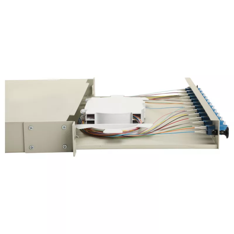 Equip 12-poorts LC duplex OS2 glasvezel splicebox, 1U rackmontage, grijs