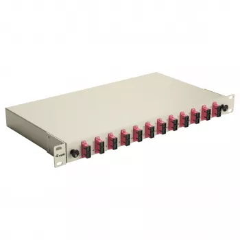 Equip 12-poorts SC duplex OM4 glasvezel splicebox, 1U, volledig uitgerust, grijs
