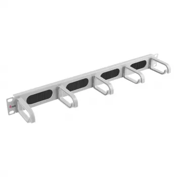 Equip 19-inch kabelmanagementpaneel met 5 kunststof ringen, staal, 1U, RAL7035