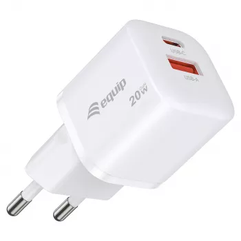 Equip 2-poorts USB-C PD3.0/USB-A GaN wandlader 20W, Wit, verpakking van 25 stuks