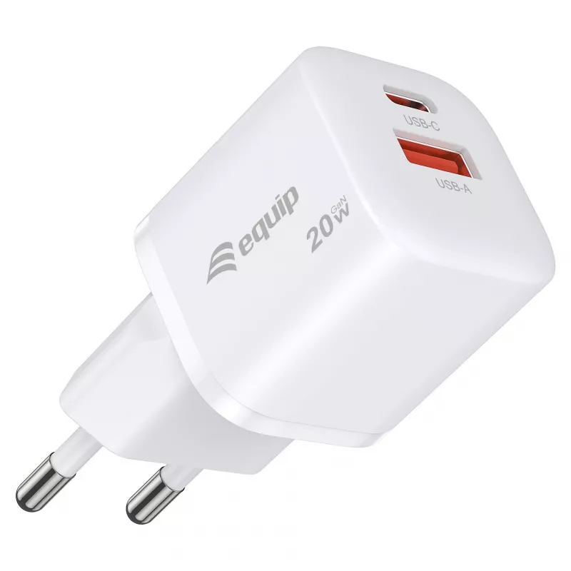 Equip 2-poorts USB-C PD3.0/USB-A GaN wandlader 20W, Wit, verpakking van 25 stuks