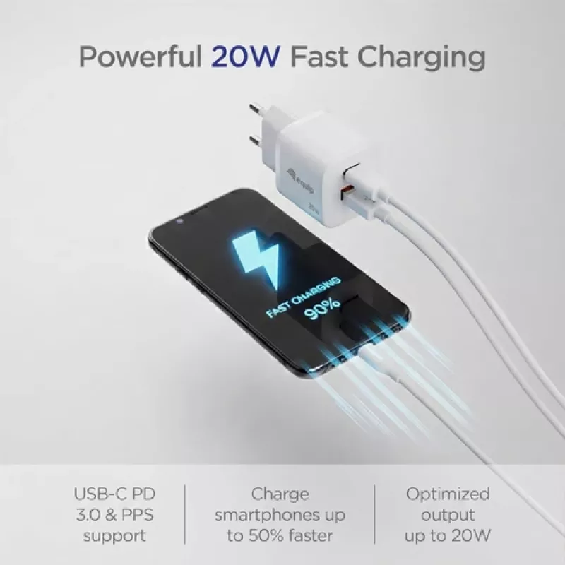 Equip 2-poorts USB-C PD3.0/USB-A GaN wandlader 20W, Wit, verpakking van 25 stuks