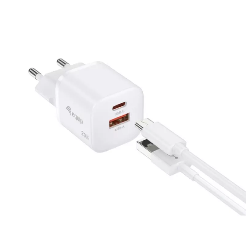 Equip 2-poorts USB-C PD3.0/USB-A GaN wandlader 20W, Wit, verpakking van 25 stuks