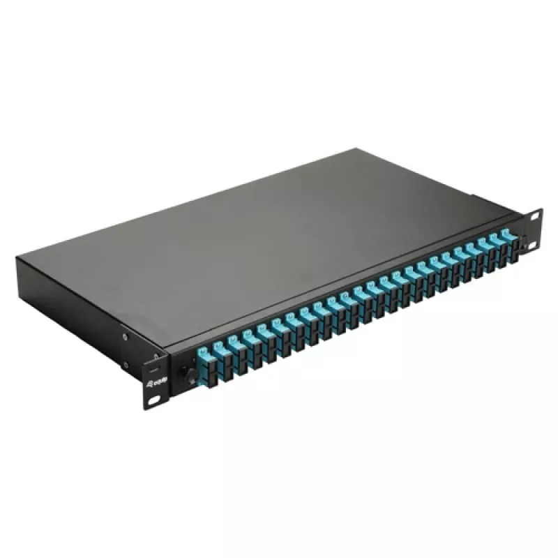 EQUIP 24-poorts glasvezel splicebox, LC Duplex, OM3, 1U, bestukt, zwart