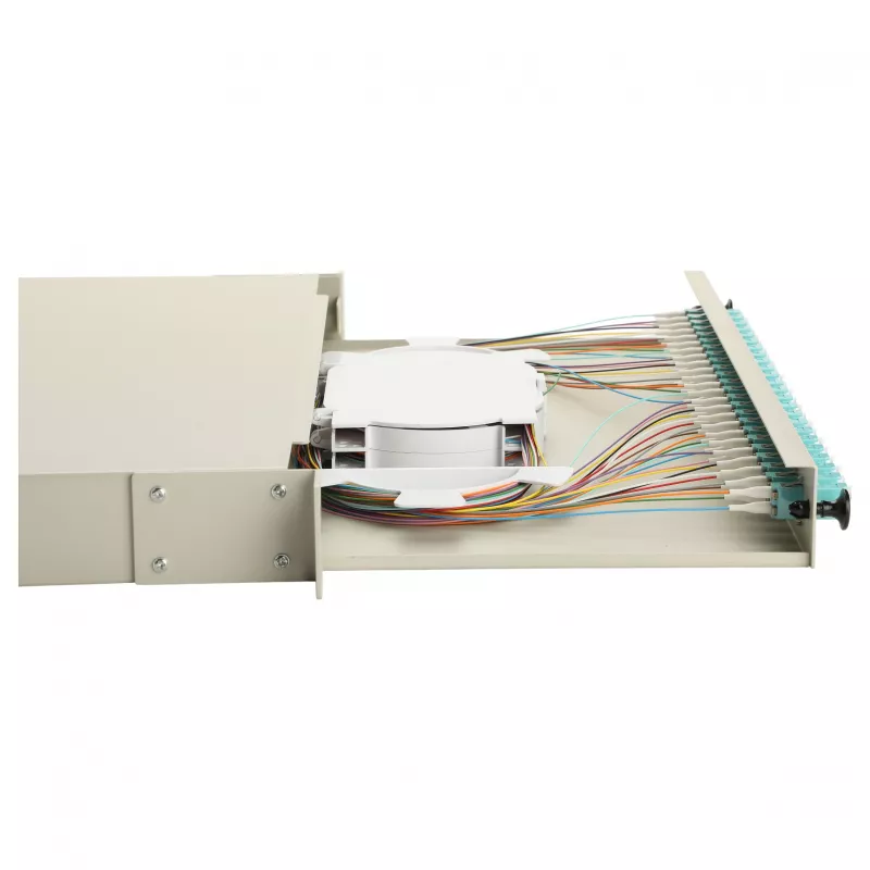 Equip 24-poorts glasvezel splicebox, LC Duplex, OM3, 1U, bestukt, grijs